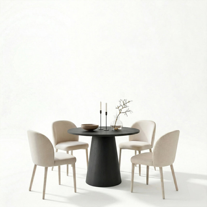 Ensemble de table de salle à manger moderne à piédestal avec chaises rembourrées 35 po Modern, Noir, Blanc