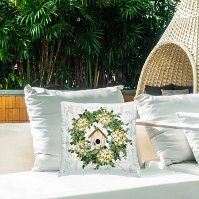 Coussin décoratif à imprimé printanier Spring Birdhouse
