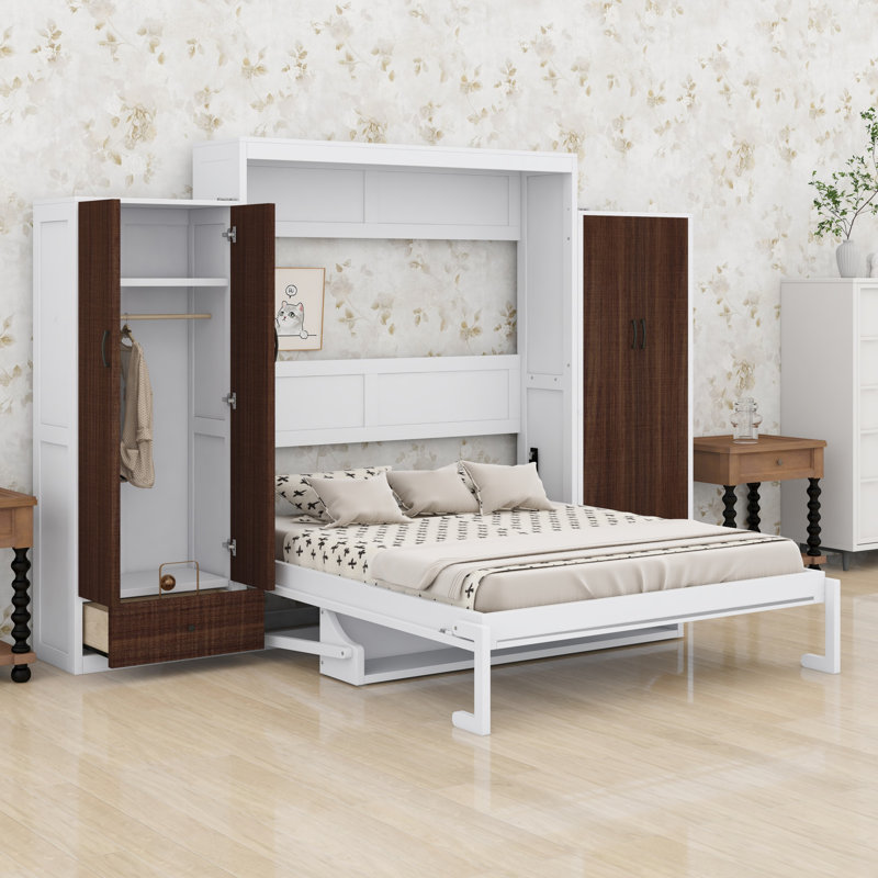 Lit escamotable peu encombrant avec placard, tiroirs et table