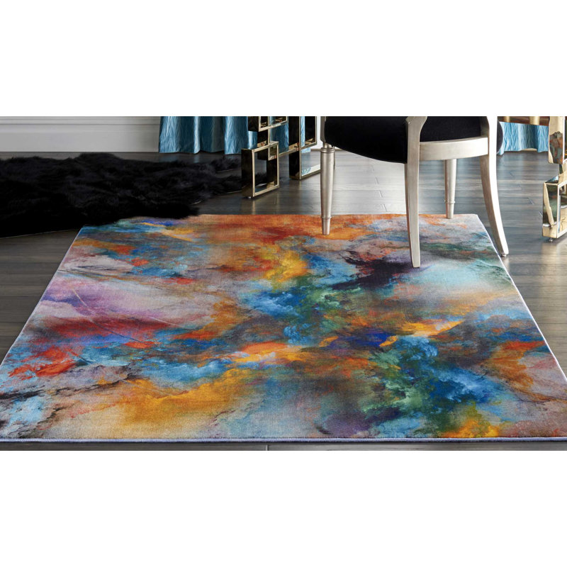 Edite Orange/Blue/Purple Area Rug, Rectangle 5'3" x 7'3"