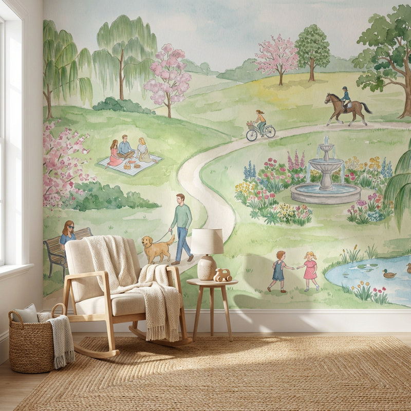 Park Wallpaper Nature Pond Wall Mural, Non-Woven Nonpasted, 160"x108"
