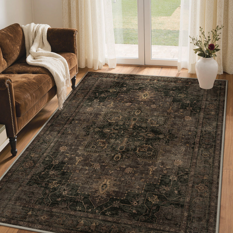 Oriental Performance Charcoal / Chocolate 5'x 7' Area Rug, Machine Washable, Rectangle 5' x 7'