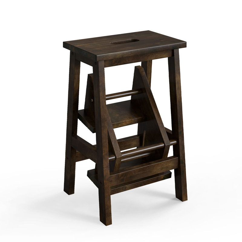 Escabeau en bois 3 marches 3 en 1 pliable naturel, 200 lb Capacité de charge, Brun foncé