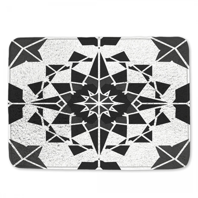 Tapis de bain noir et blanc Kaléidoscope, L 34 po x L 21 po
