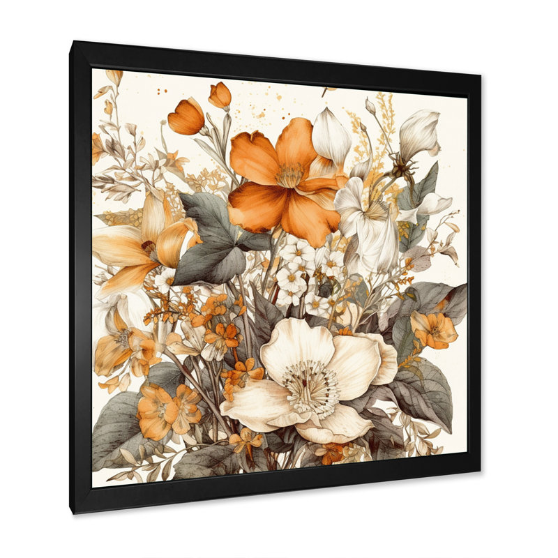 Traduction libre sur toile de Rozanna Cream and Orange Flowers Bouquet II, H 24 po x l 24 po x P 1 po, Cadre photo noir