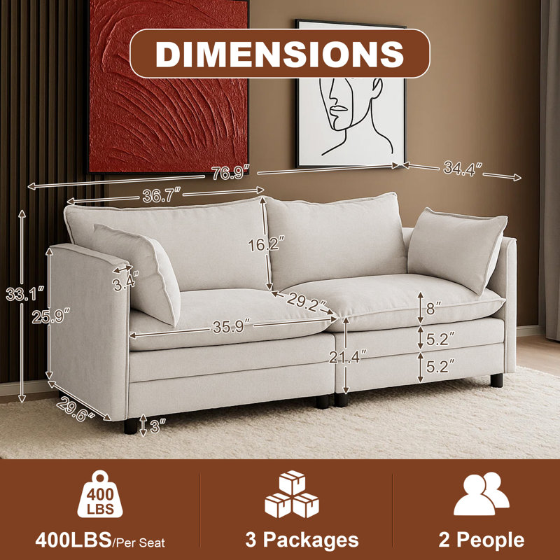 72.4" Modern Sectional Sofa Comfy Cloud Couch For Living Room, Beige