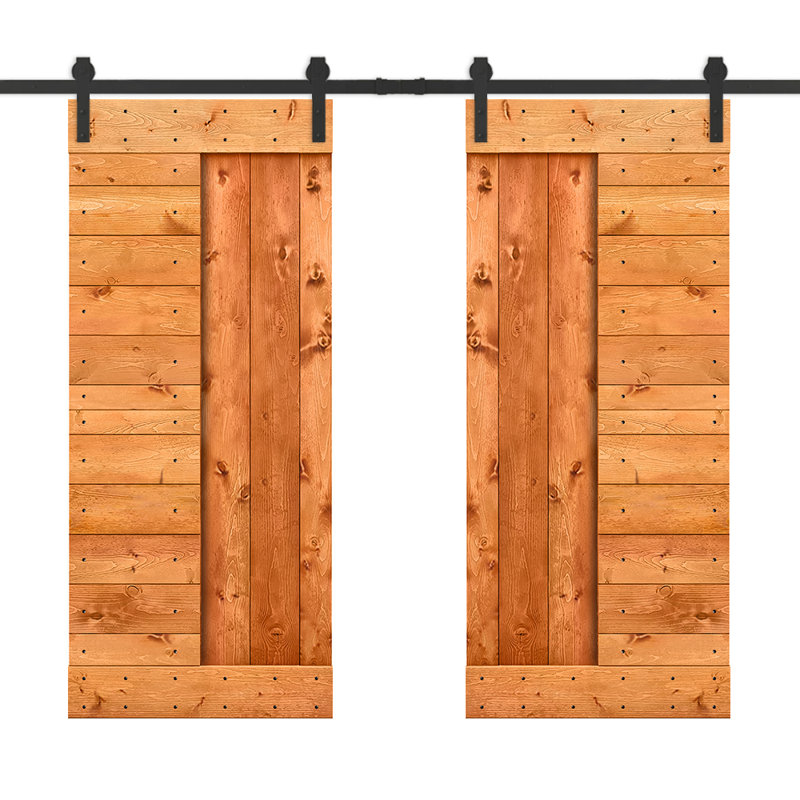 Porte de grange à panneaux et en bois avec quincaillerie d'installation, 72 po x 84 po, Noyer rouge