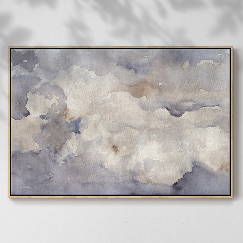 «Clouds In Neutral II», peinture sur toile encadrée, Cadre noyer, H 27 po x l 41 po x P 2 po