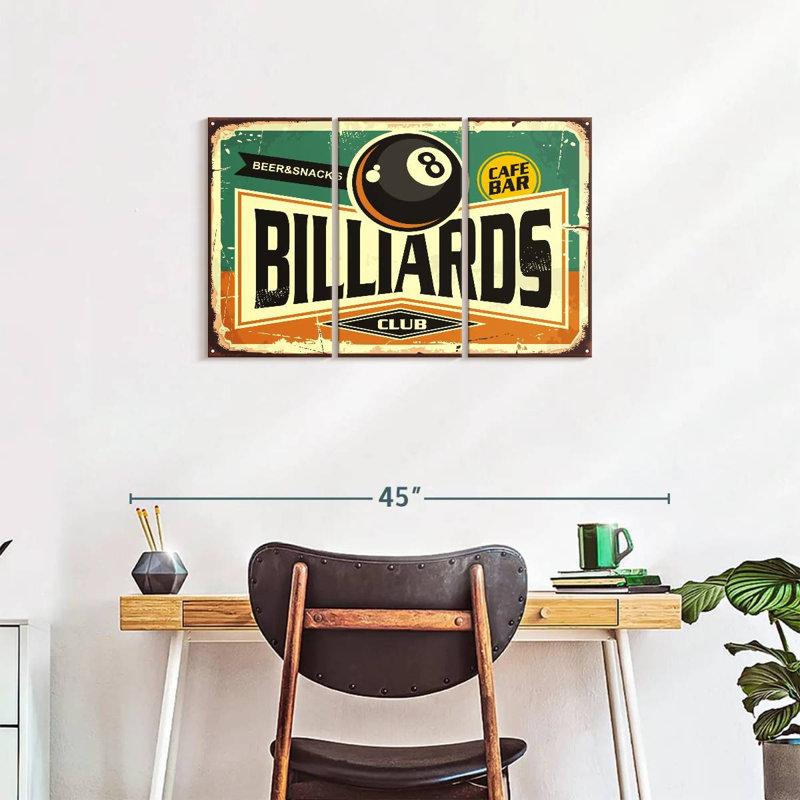 Ensemble de billard club sur toile 3 pièces, H 20 po x l 33 po x P 1,25 po