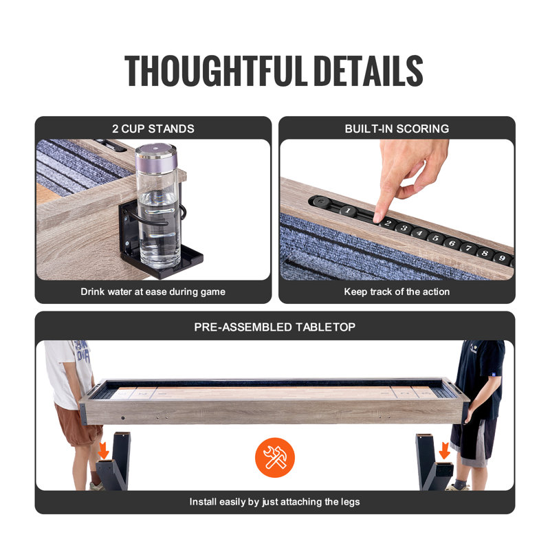 9 ft LED Shuffleboard Table 2 in 1 Shuffleboard and Bowling Combo Game Set