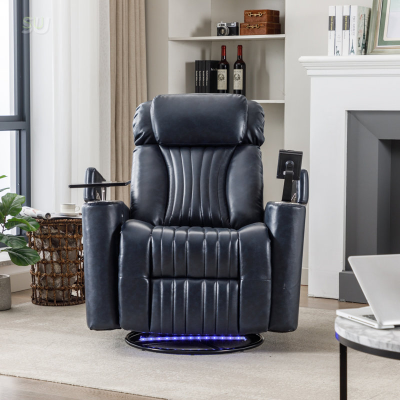 270° Power Swivel Recliner, Home Theater Seating With Hidden Arm Storage, LED Light Strip, Cup Holder, 360° Swivel Tray Table, And Cell Phone Holder, Soft Living Room Chair, Recliner