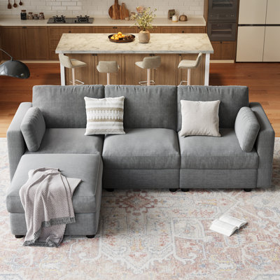 Oversized Modular Sectional Sofa, 4 Seater Sectional Couch, 104" L Shaped Sofa with Movable Ottoman, Convertible Modular Couch for Living Room Apartment and Office, Chenille Gray