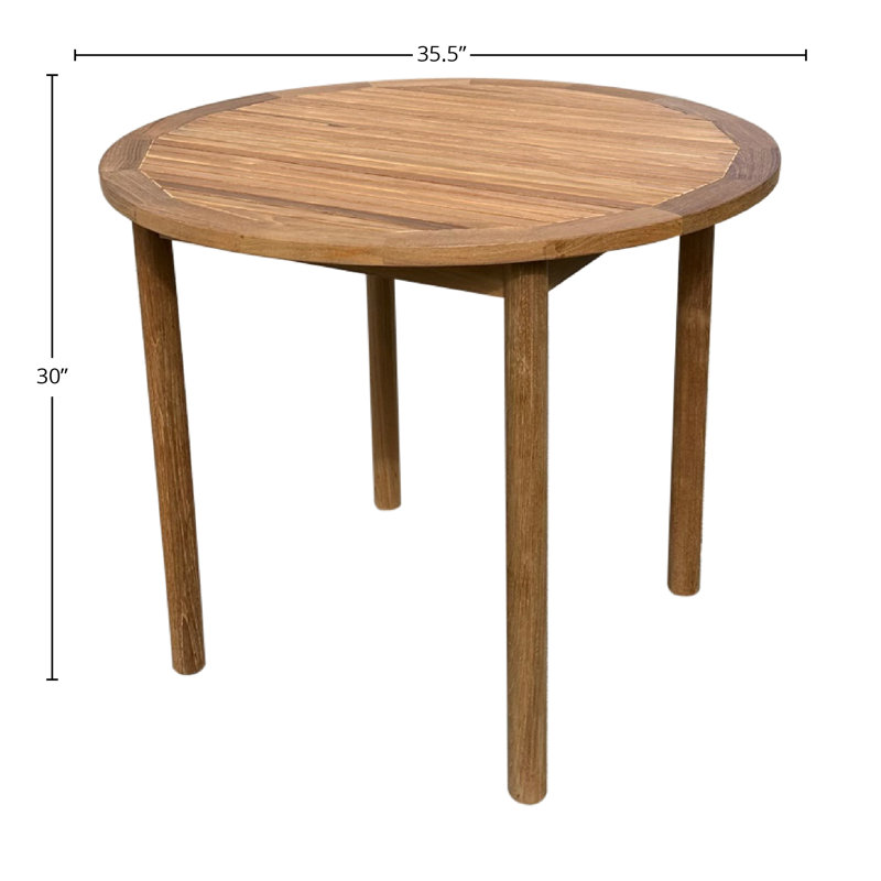 Bouke Round Teak Solid Wood Outdoor Dining Table Umbrella Hole , 35.5 " W 35.5 " D