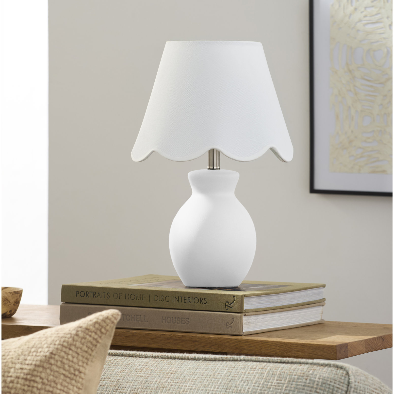 Momsen Scallop Shade Matte Lamp, White, White, 15"H x 8"W x 8"D