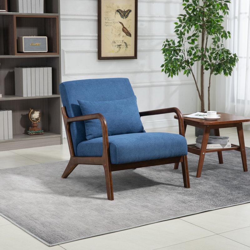 Chaise d'appoint Mid-Century moderne avec structure en bois, chaises de salon rembourrées avec coussin de taille, fauteuil de lecture pour véranda de chambre à coucher