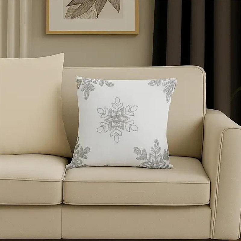 Embroidered Outdoor Throw Pillow, Silver, Polyester