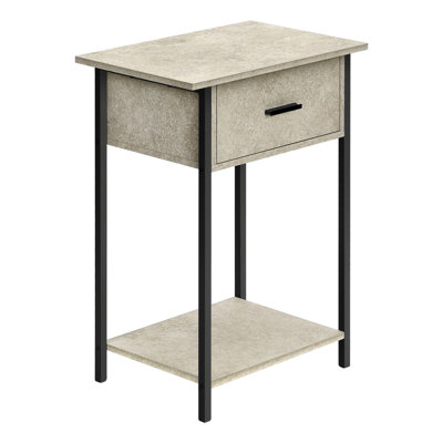 Accent Table, 2 Tier, End, Lamp, Living Room, Side Table, Storage Drawer, Small, Cream Stone Laminate Metal, Contemporary