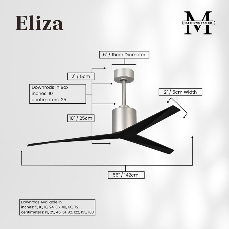 Eliza Outdoor Downrod Ceiling Fan, Brushed Nickel, Matte Black