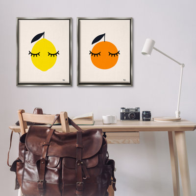 Ensemble de 2 toiles flottantes encadrées citron et orange avec cils par Jessica Beck