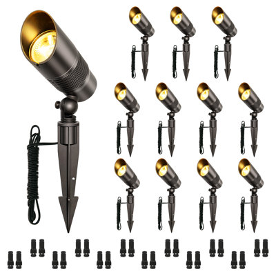 12PK Adjustable LED Bullet Spot Light - Low Voltage Landscape Lighting for Trees, Fences, Driveways