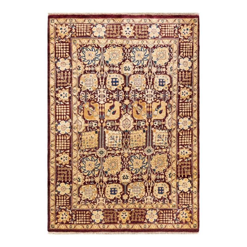 Handmade Red Wool Rectangular Area Rug, 6'1" x 8'7"