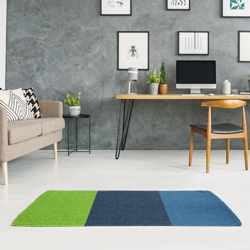 Tapis rayé vert aurore / bleu minuit / bleu lac, Rectangle 2 pi x 3 pi