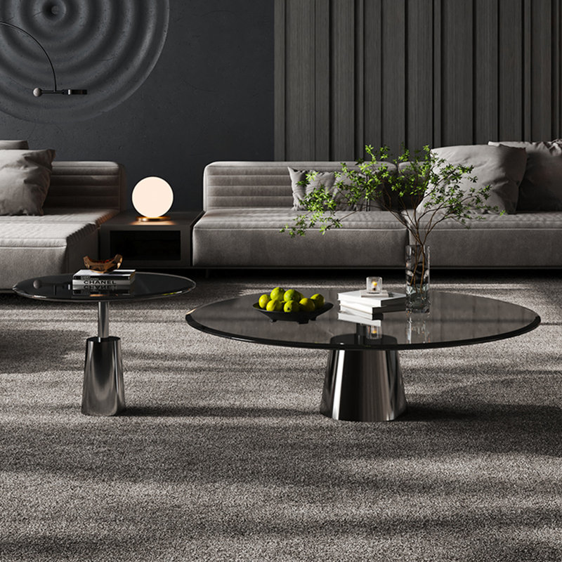 Table basse élégante en verre trempé gris, H 14,6 po x L 31,5 po x l 31,5 po