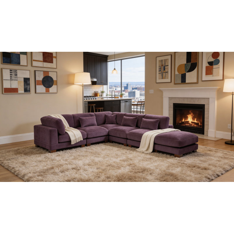 Moonwallow Modular Sectional, Purple Corduroy