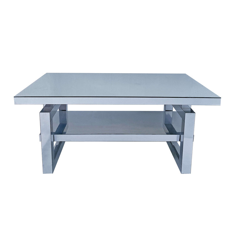 Table basse rectangulaire à miroir à 2 niveaux 39,37 pouces avec centre de rangement et petite table basse