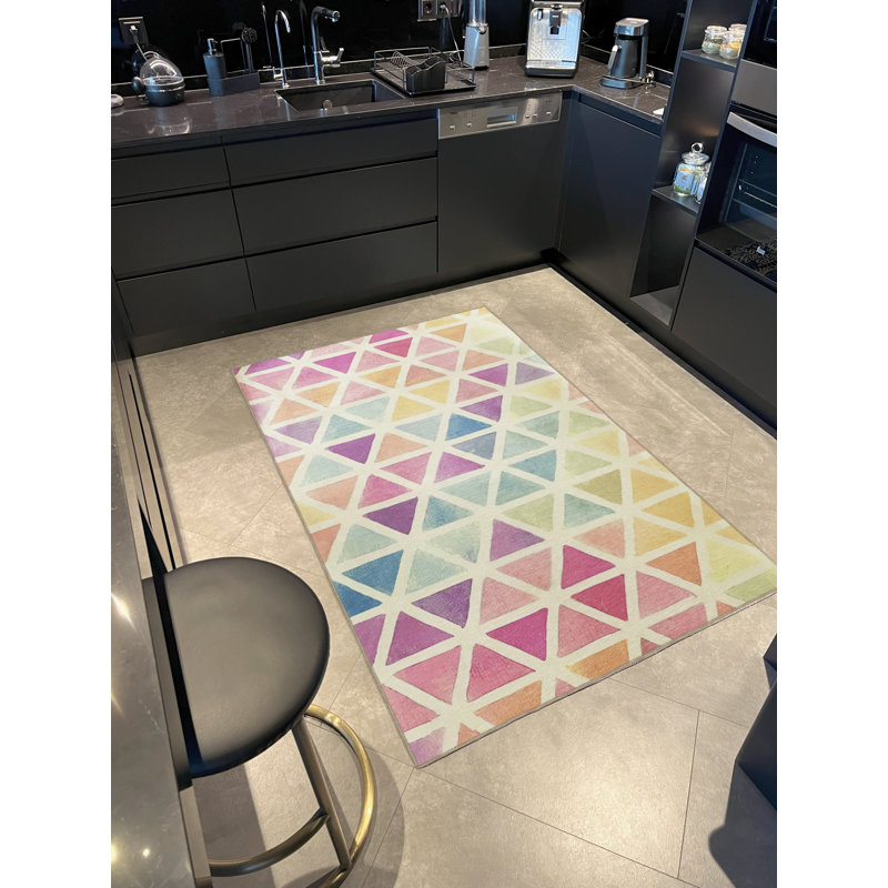 Light-Toned Multi-Colored Geometric Rectangle Patterned Creative Modern Decorative Rug, Rectangle 4'11" x 7'7"