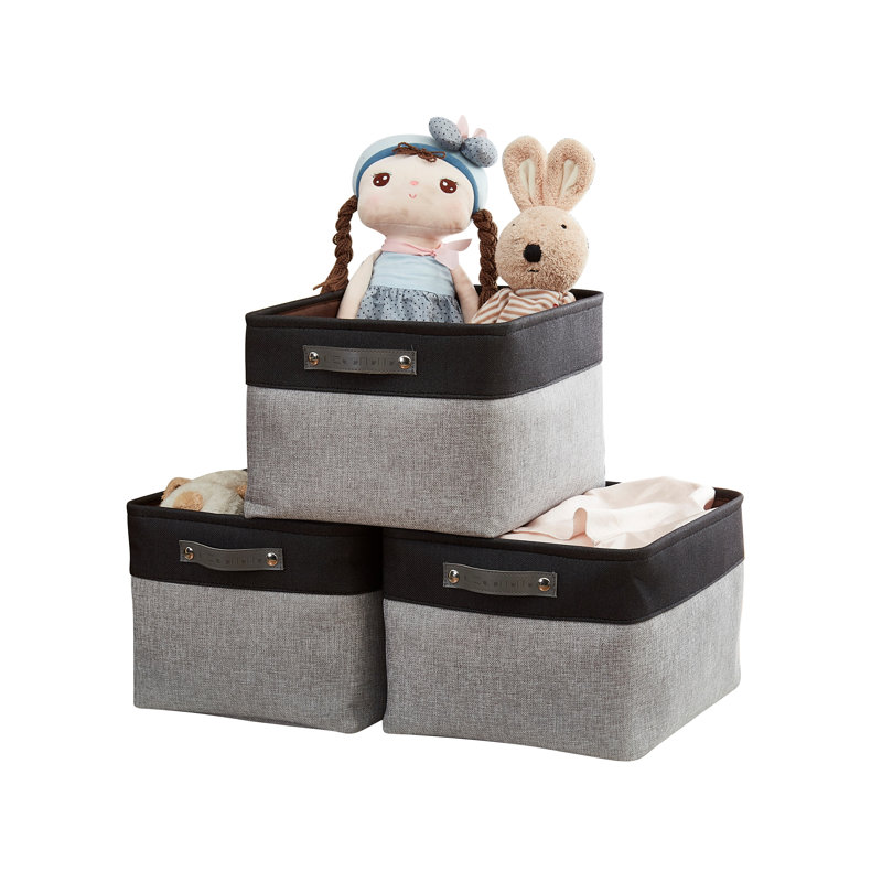 Bac de rangement en tissu XL, Gris / Noir, 3