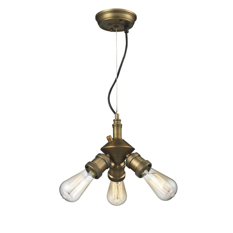 3 - Light Sputnik Sphere Chandelier, Brushed Brass