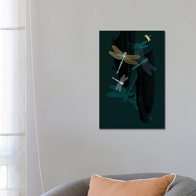 Midnight Dragonflies by Thoth Adan - Wrapped Canvas Painting, 66.04 cm H x 45.72 cm W