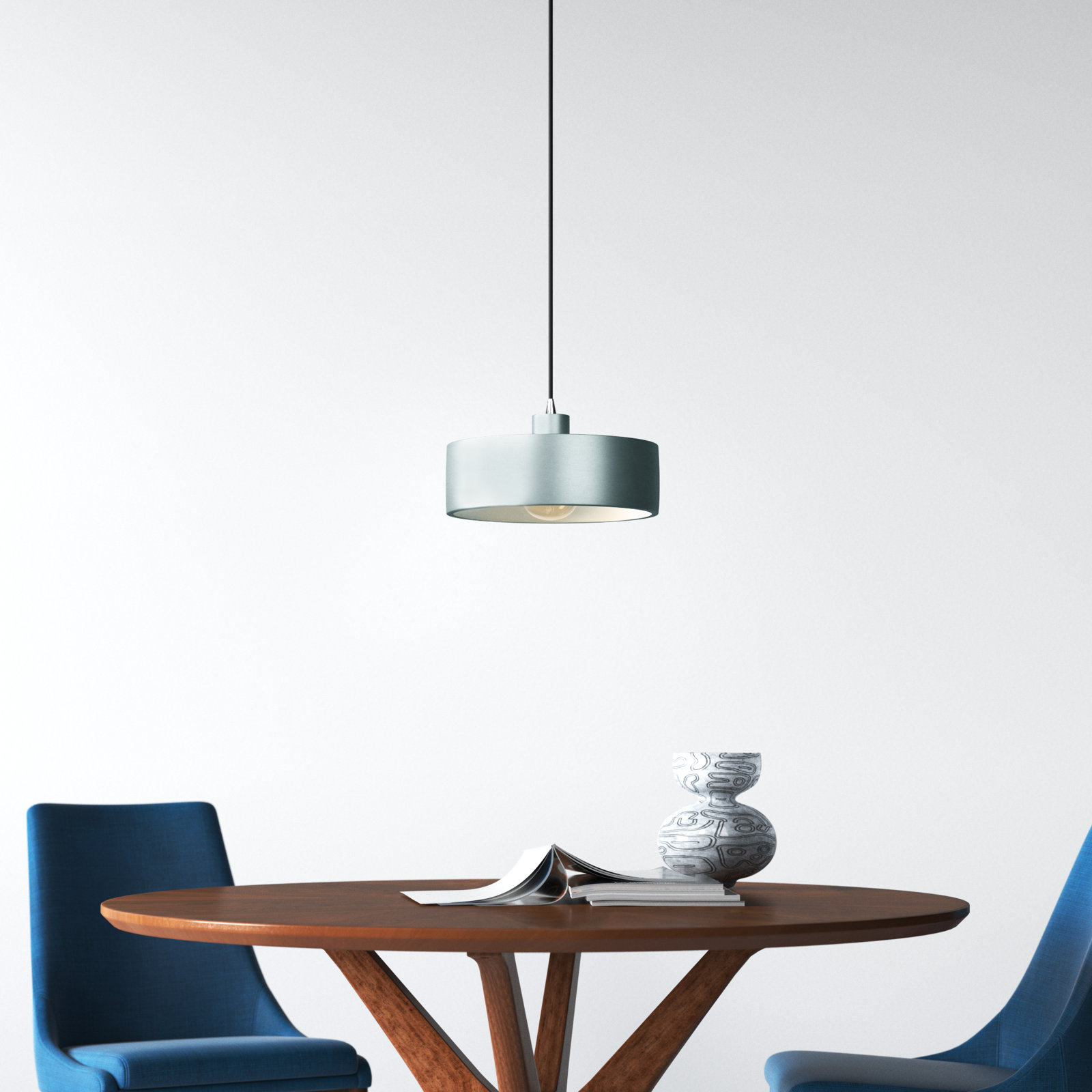 Fens Single Light Ceramic Dimmable Pendant, Polished Chrome, Pewter Green