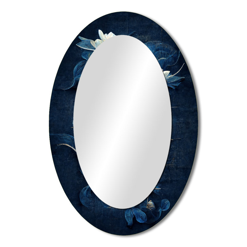 Miroir mural chinois traditionnel bleu et blanc IV, 36 po x 24 po