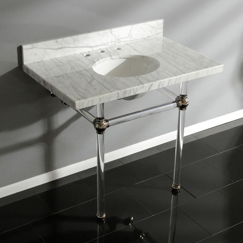Kingston Brass Templeton 36-Inch Carrara Marble Vanity Top with Clear Acrylic Legs (8-Inch, 3-Hole)