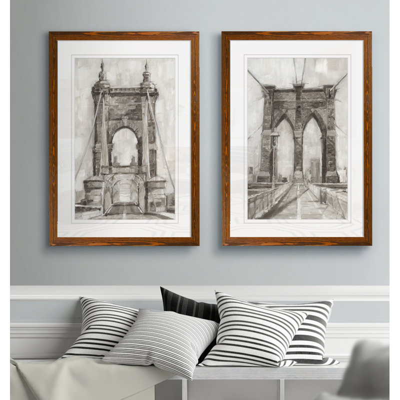 " Bridge Crossing I " 2 - Pieces, 24" H x 18" W x 1.25" D, Maple Framed, White