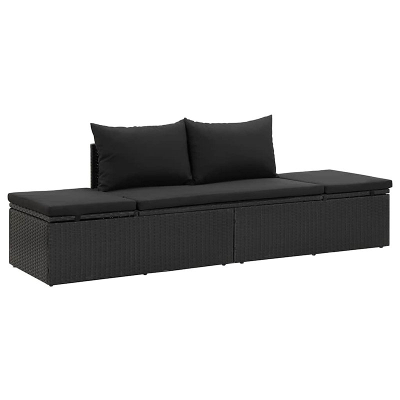 Sun Lounger Black Poly Rattan Powder-Coated Steel Outdoor Sunbed Durable Design