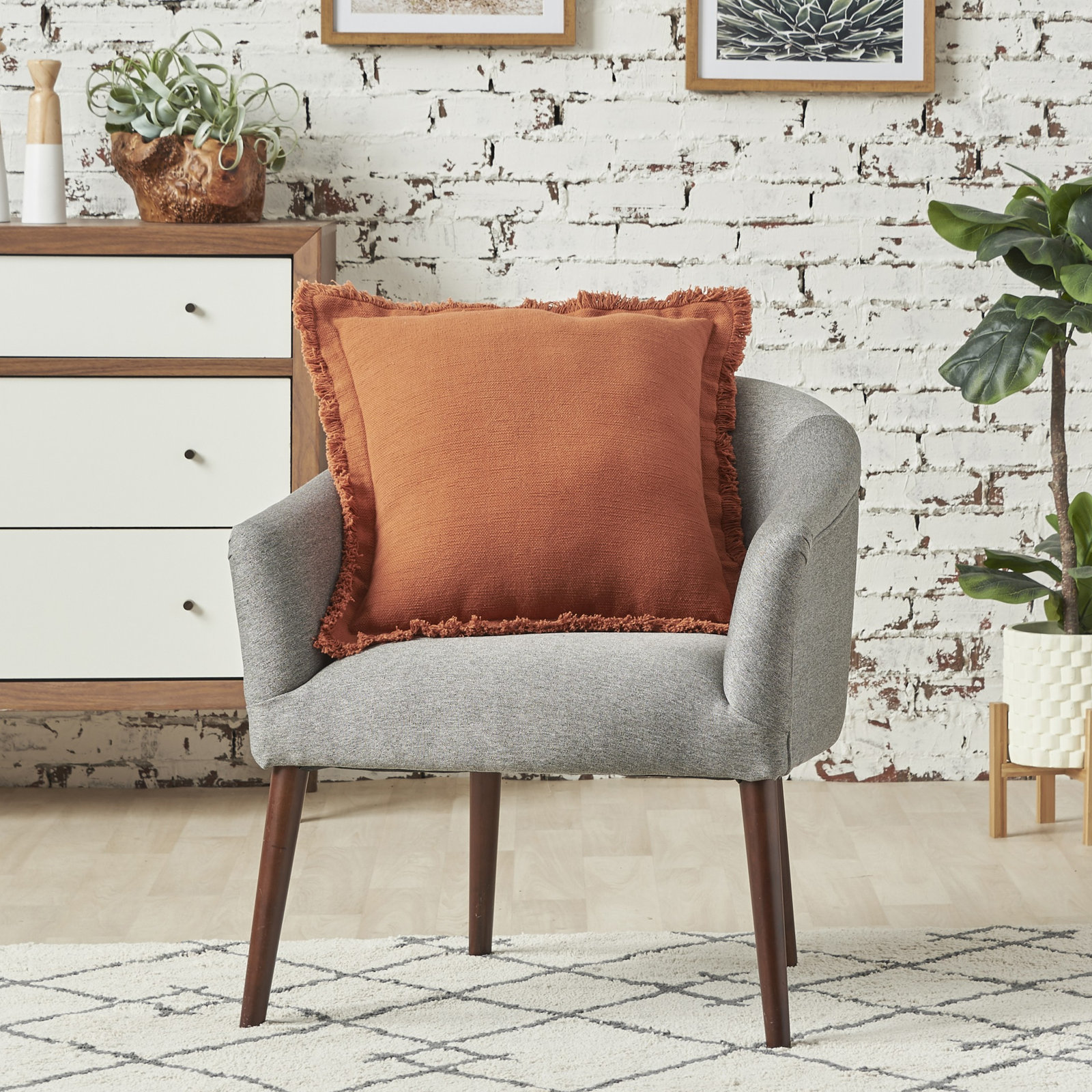 Porter Square Cotton Pillow Cover and Insert, Rust