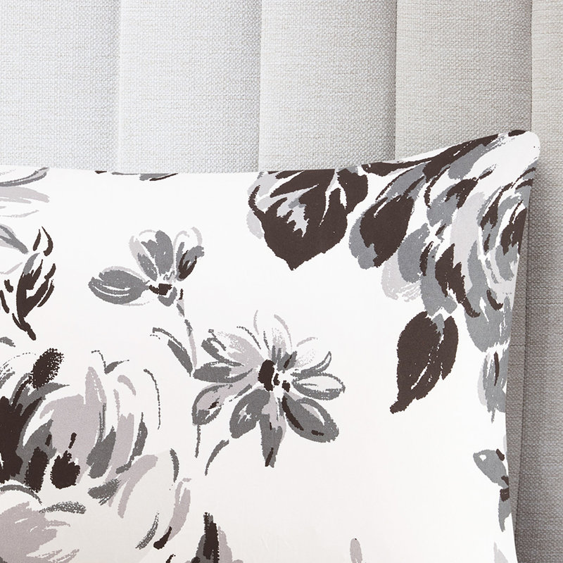 Stunning King/ King Bedding With Floral Print And Solid Black Reverse Microfiber Decorative Pillows