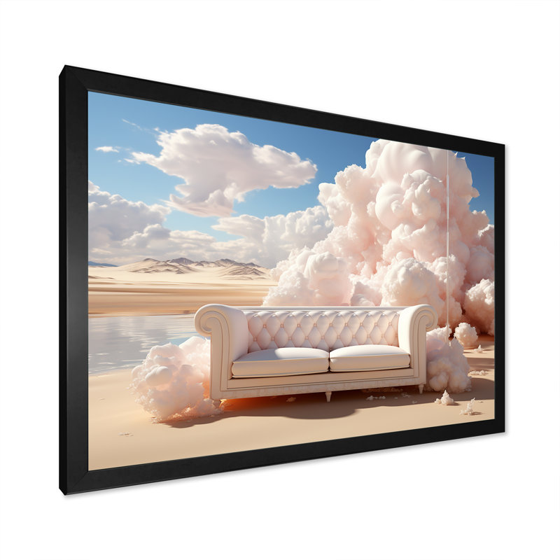 Marshmallow Mirage Fluffy Cloud sur toile, Cadre simple noir, H 30 po x l 40 po x P 1,5 po