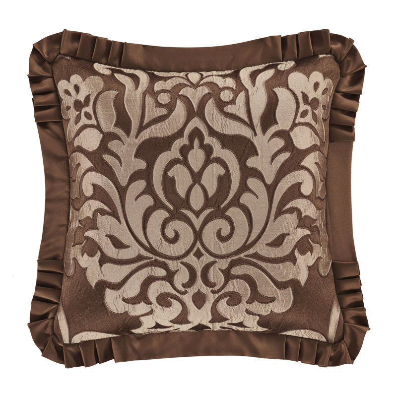 Copper and Beige Damask Square Decorative Throw Pillow