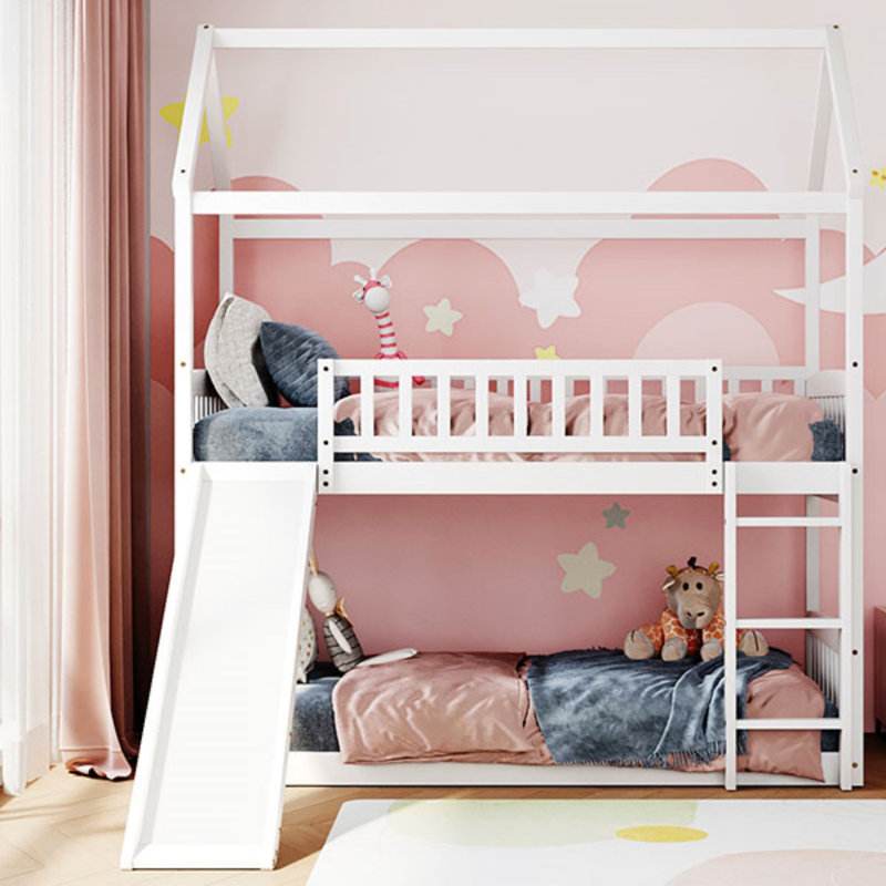 Twin Over Twin Bunk Bed With Slide, House Bed With Slide (Bed)