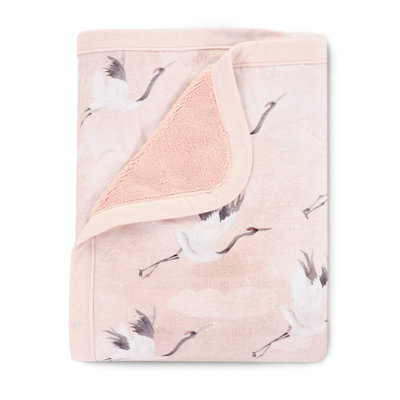Crane - Luxury Soft Plush Backing & Turkish Cotton Jersey Print, Double Layered, 30" x 40" Baby Blanket