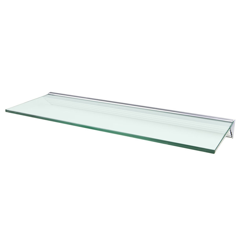 Opaque Tempered Glass Floating Wall Shelf with Silver Bracket, 12" x 36"