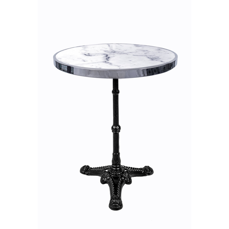 Copeland Round Solid Wood Top Metal Base Dining Table, White/Chrome