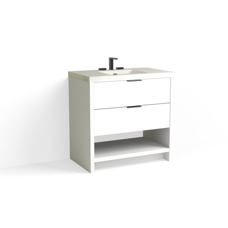 Vue 36" W Freestanding Single Bathroom Vanity, White Nanomatte, Matte Black, Glossy White/8" Widespread