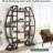55" Triple Wide Oval Industrial Rustic Brown Etagere Bookcase For Office, Living Room