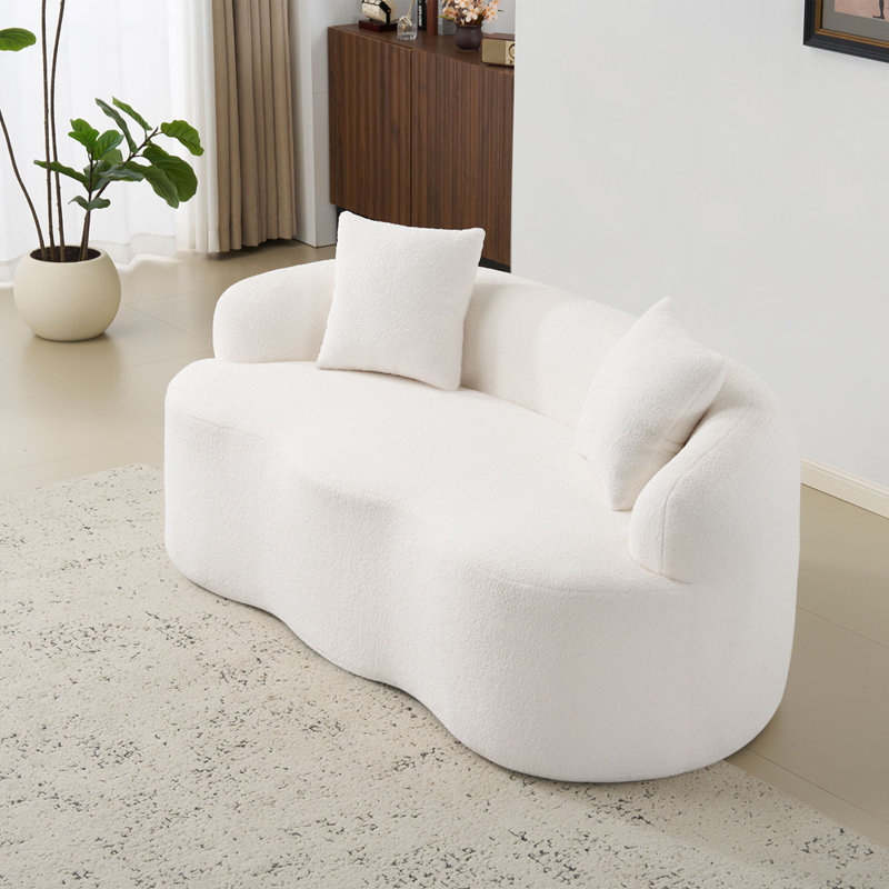 Canapé courbé avec accoudoirs arrondis, canapé avec 2 coussins de compression, Blanc