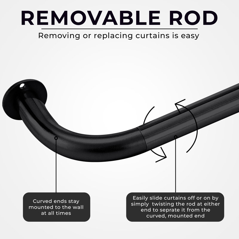 Alonnie Extendable Metal Curtain Pole Room Darkening Single Curtain Rod, Matte Black, 120 - 210 cm